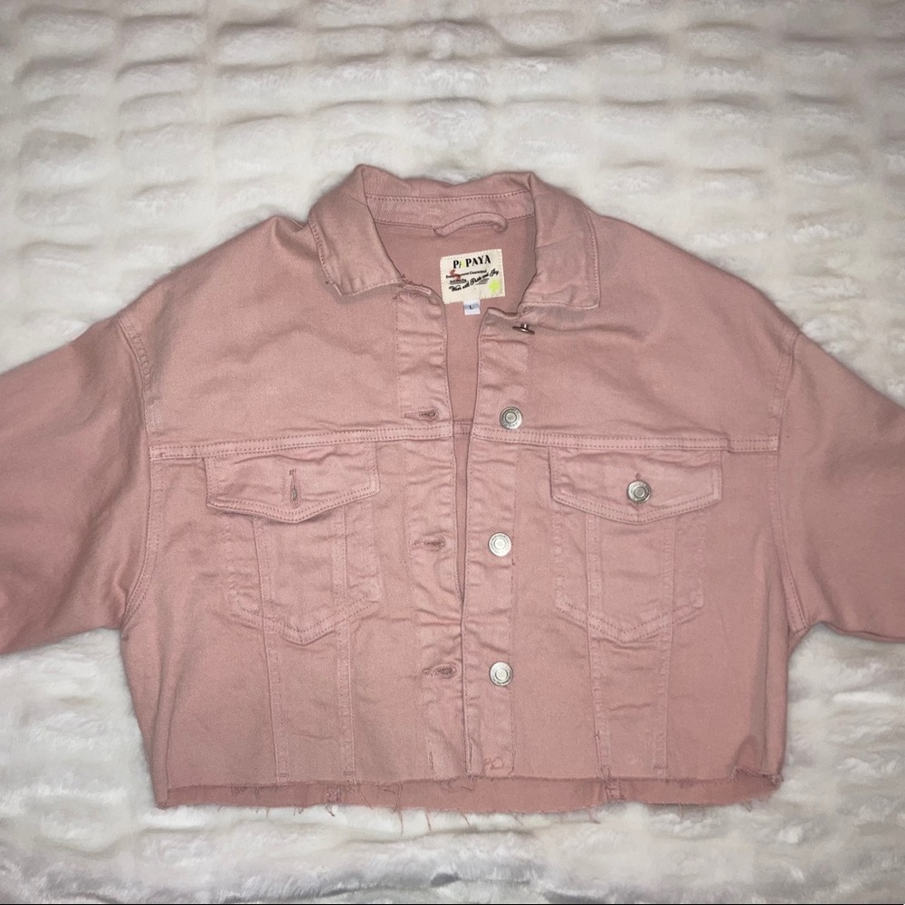 forever 21 pale pink cropped denim jacket